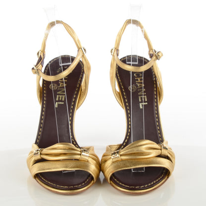 Chanel Metallic Lambskin CC Sandals 39.5 Gold 2 of 7