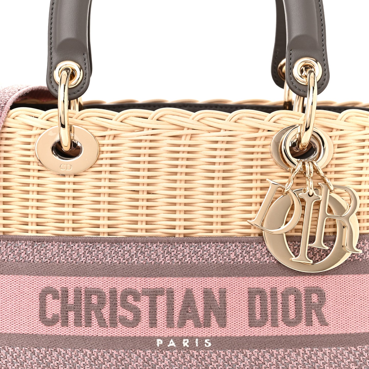 Wicker Oblique Medium Lady Dior Bag Pink Grey