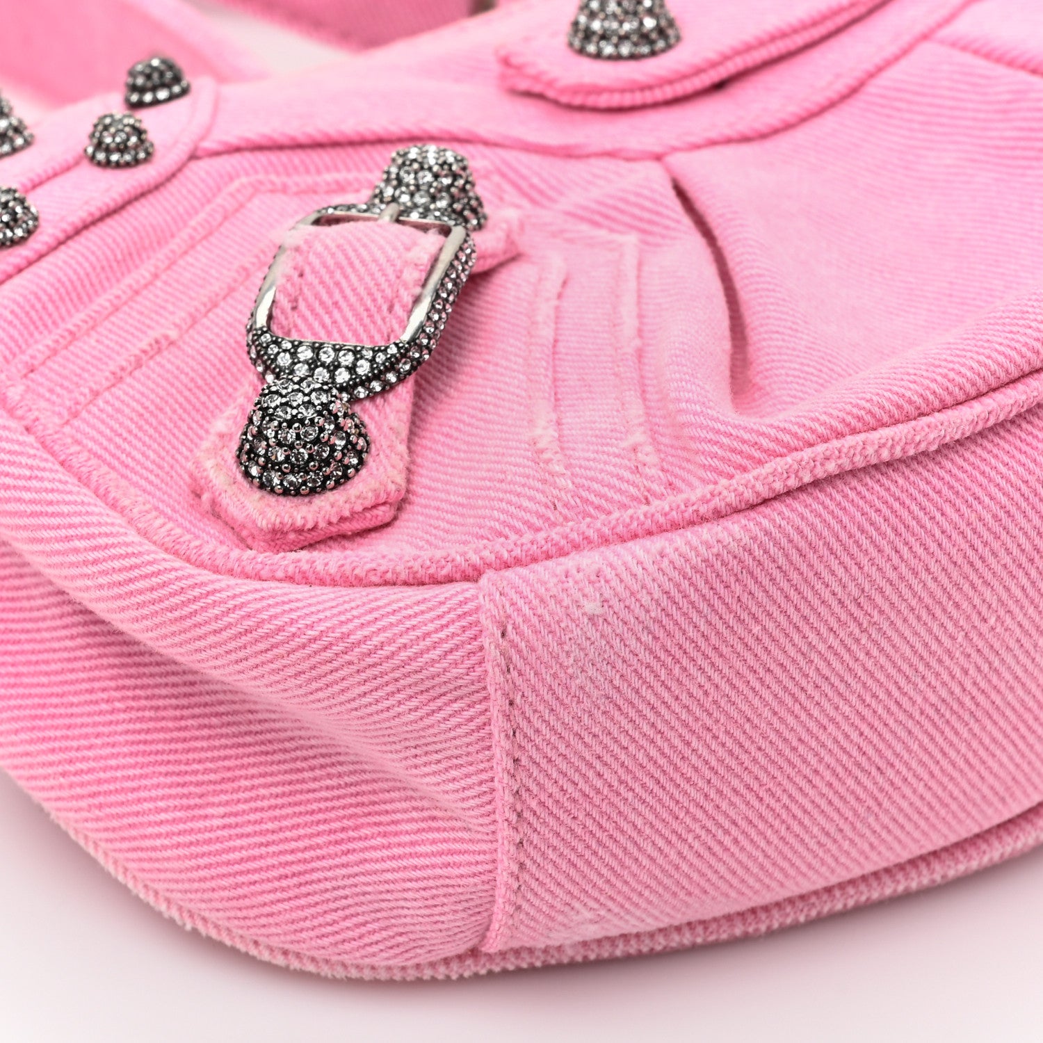 Balenciaga Washed Frayed Denim Crystal Le Cagole Shoulder Bag XS Denim Pink 10 of 14