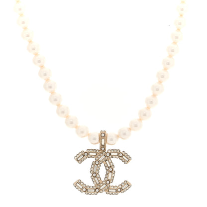 Chanel Pearl Crystal Baguette CC Short Necklace Gold 1 of 5