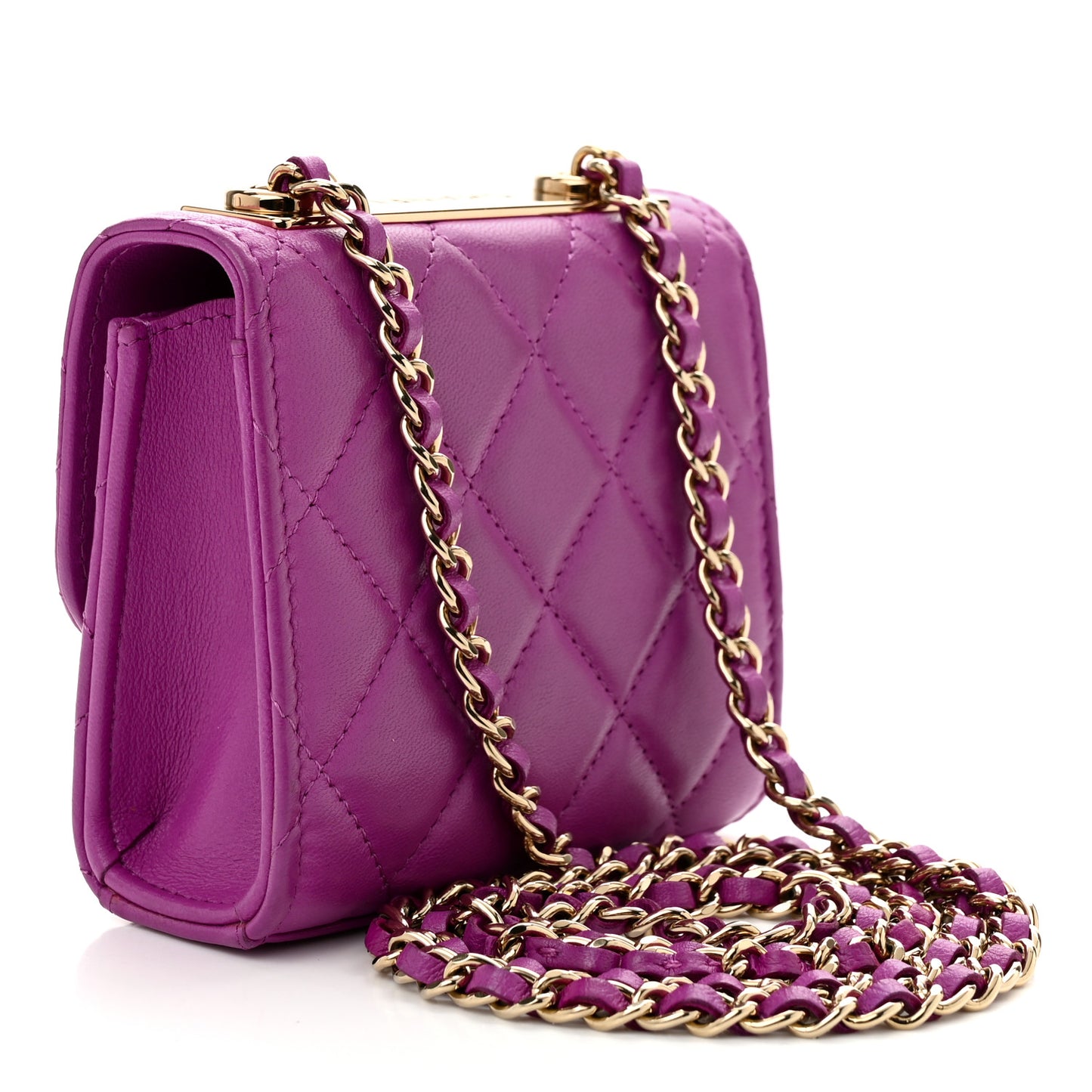 Lambskin Quilted Mini Trendy CC Clutch With Chain Purple