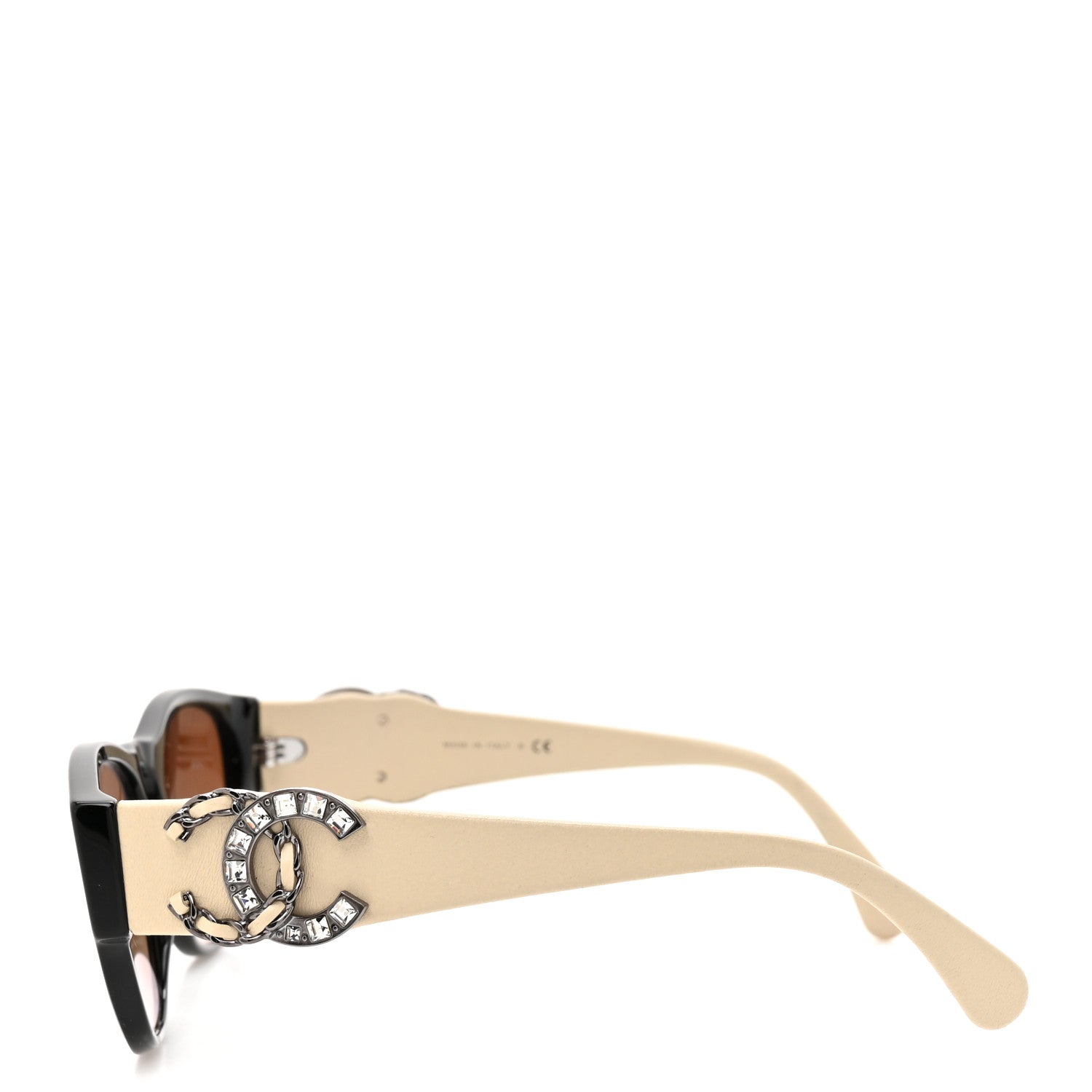 Chanel Acetate Lambskin Crystal Baguette Chain CC Sunglasses 5454-Q-B Black Beige 3 of 9