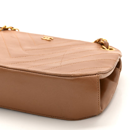 Chanel Lambskin Chevron Quilted Kiss Lock Shoulder Bag Beige 11 of 12