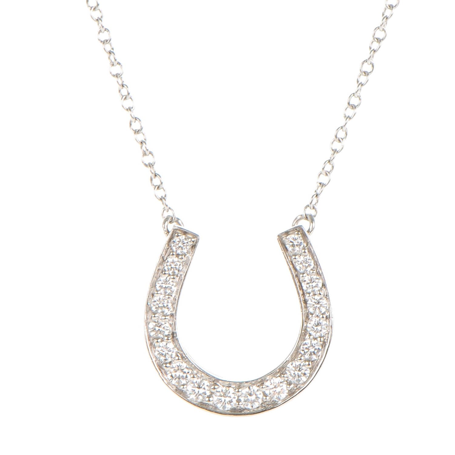 Tiffany Platinum Diamond Horseshoe Pendant Necklace 3 of 6