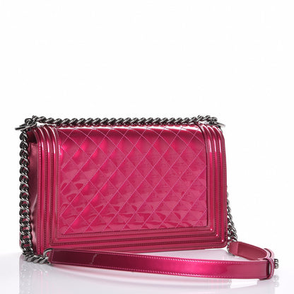 Chanel Metallic Patent Quilted New Medium Boy Flap Fuchsia 3 of 8