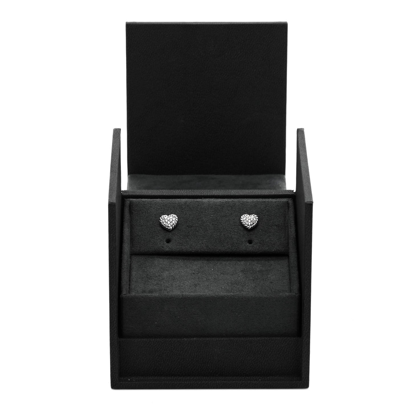 Sterling Silver Diamond Petite Pave Heart Earrings
