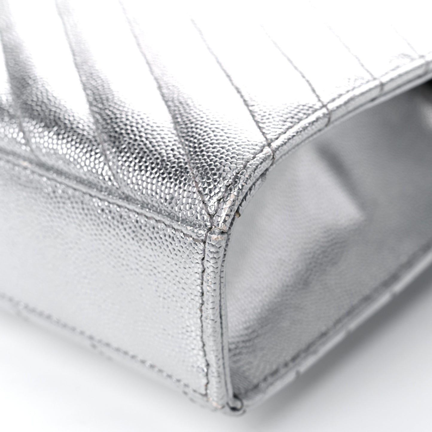 Metallic Grain De Poudre Matelasse Chevron Medium Monogram Satchel Silver