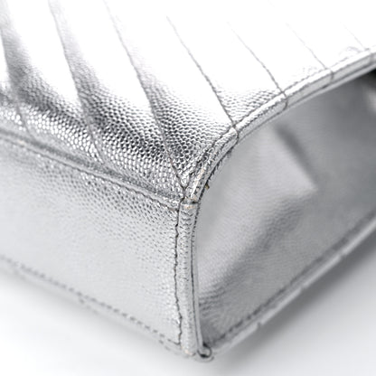 Saint Laurent Metallic Grain De Poudre Matelasse Chevron Medium Monogram Satchel Silver 10 of 12