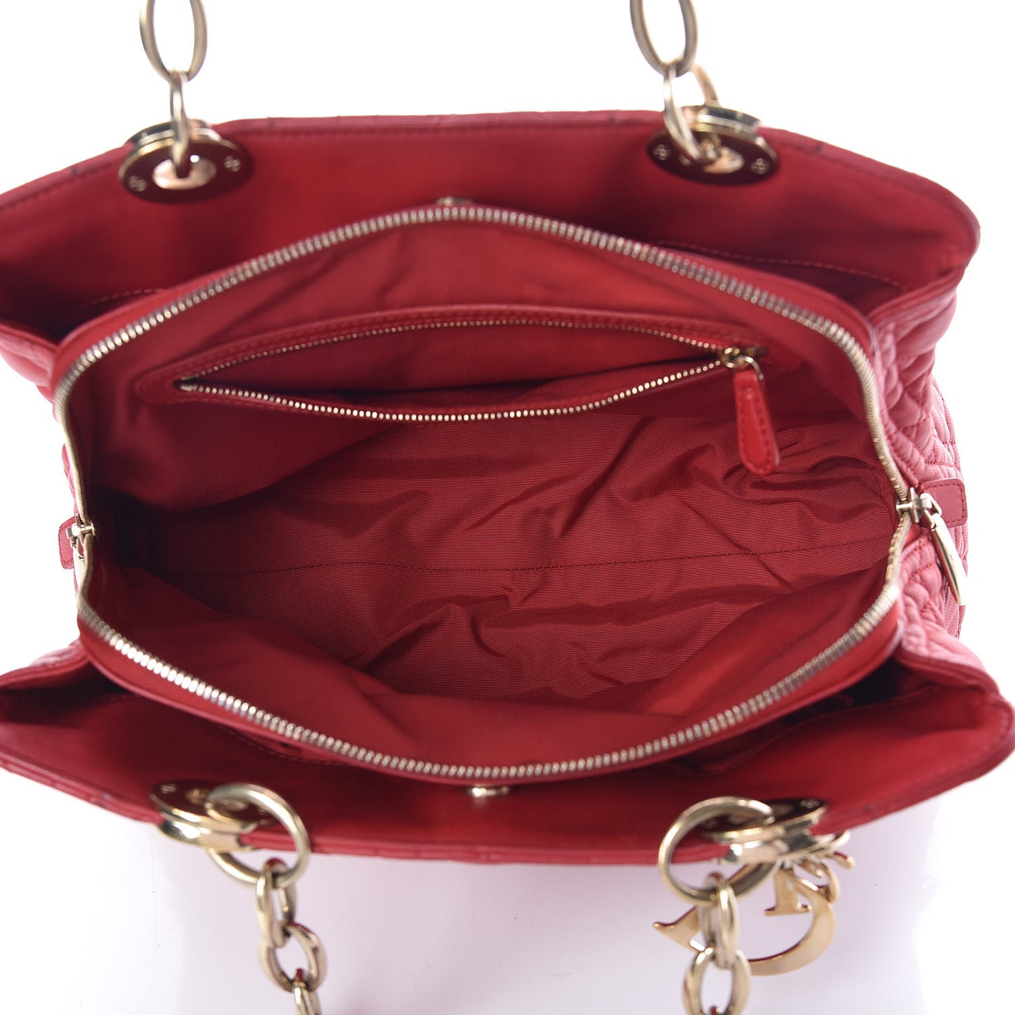 Lambskin Cannage Small Dior Soft Zipped Shopping Tote Red
