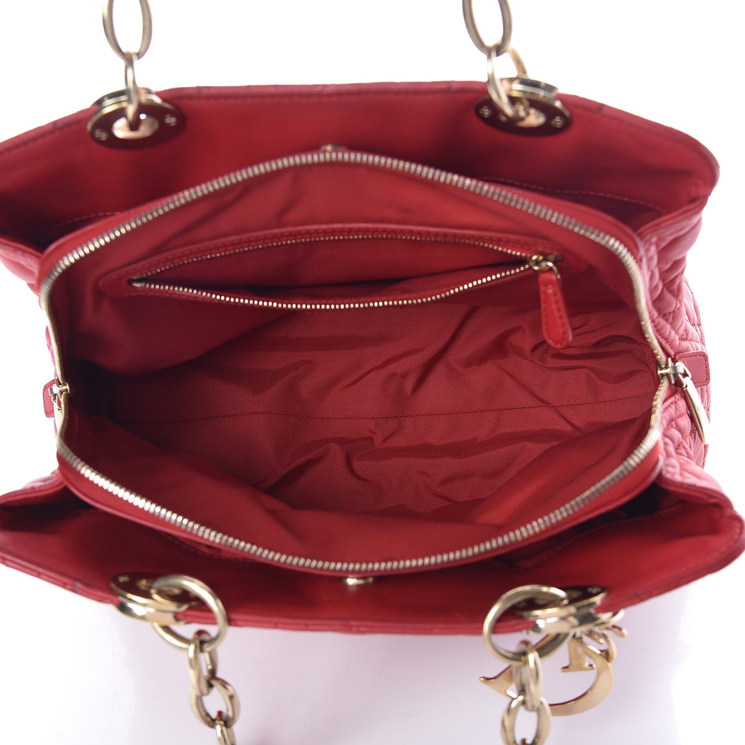 Christian Dior Lambskin Cannage Small Dior Soft Zipped Shopping Tote Red 5 of 20