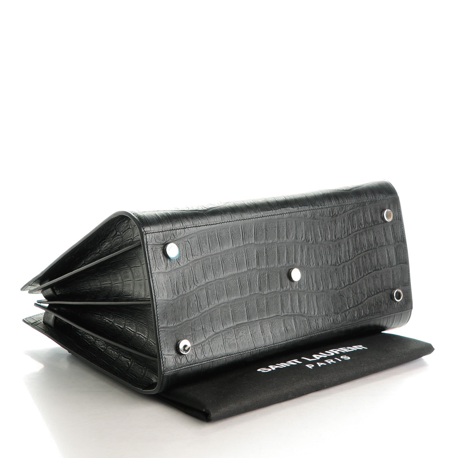 Saint Laurent Calfskin Crocodile Embossed Large Sac De Jour Carryall Black 4 of 7