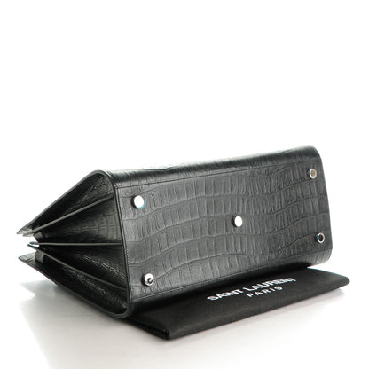 Saint Laurent Calfskin Crocodile Embossed Large Sac De Jour Carryall Black 4 of 7