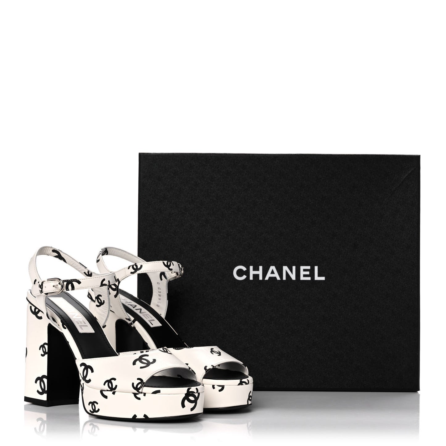 Printed Lambskin Coco Beach Platform Sandals 37 White Black