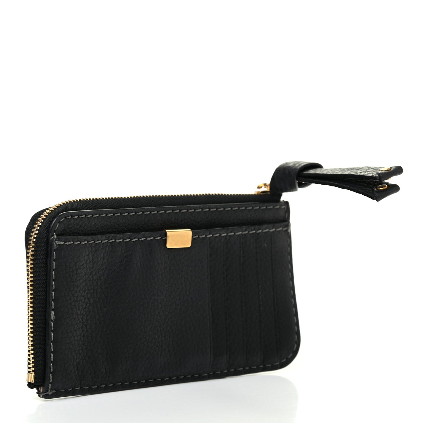 Grained Calfskin Medium Marcie Zip Card Holder Black