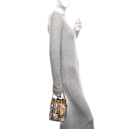 Fendi Canvas Vitello King FF Embroidered Mini Mon Tresor Bucket Bag Dusty Mauve Cappuccino Multicolor 2 of 10