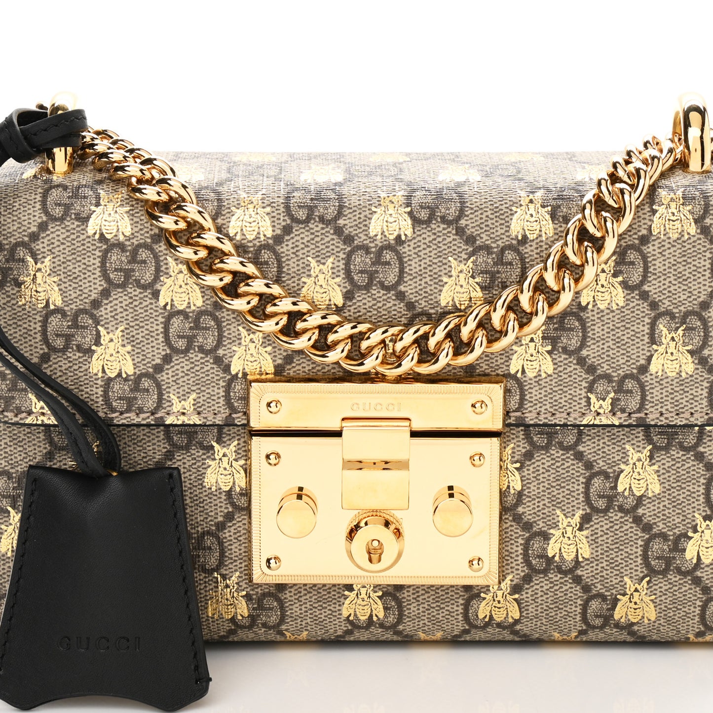 GG Supreme Monogram Bees Small Padlock Shoulder Bag Black