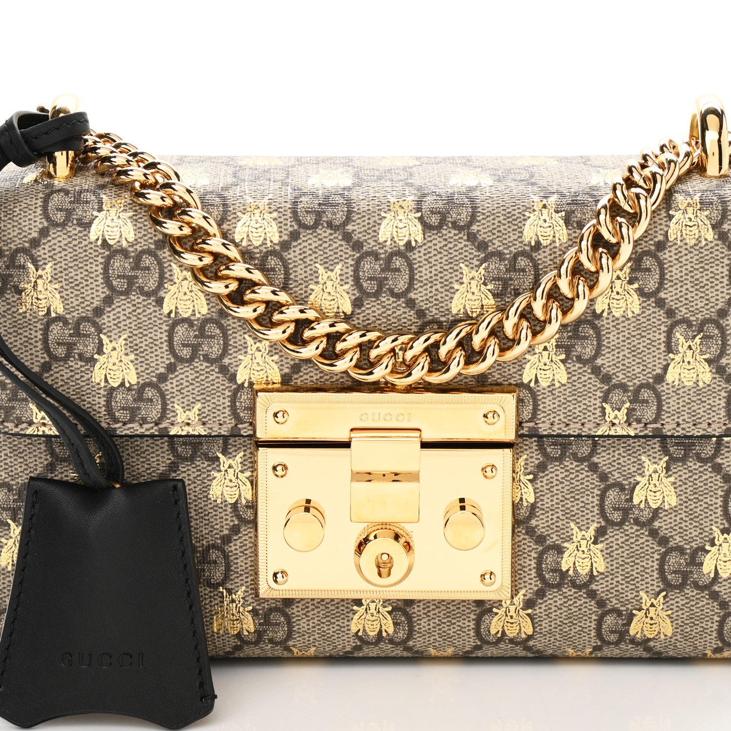 Gucci GG Supreme Monogram Bees Small Padlock Shoulder Bag Black 9 of 11