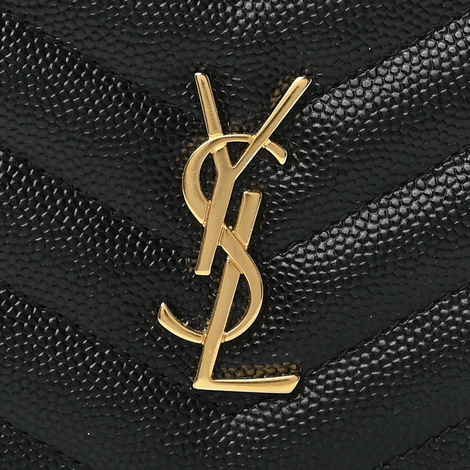 Saint Laurent Grain De Poudre Matelasse Chevron Monogram Zipped Card Case Black 7 of 10