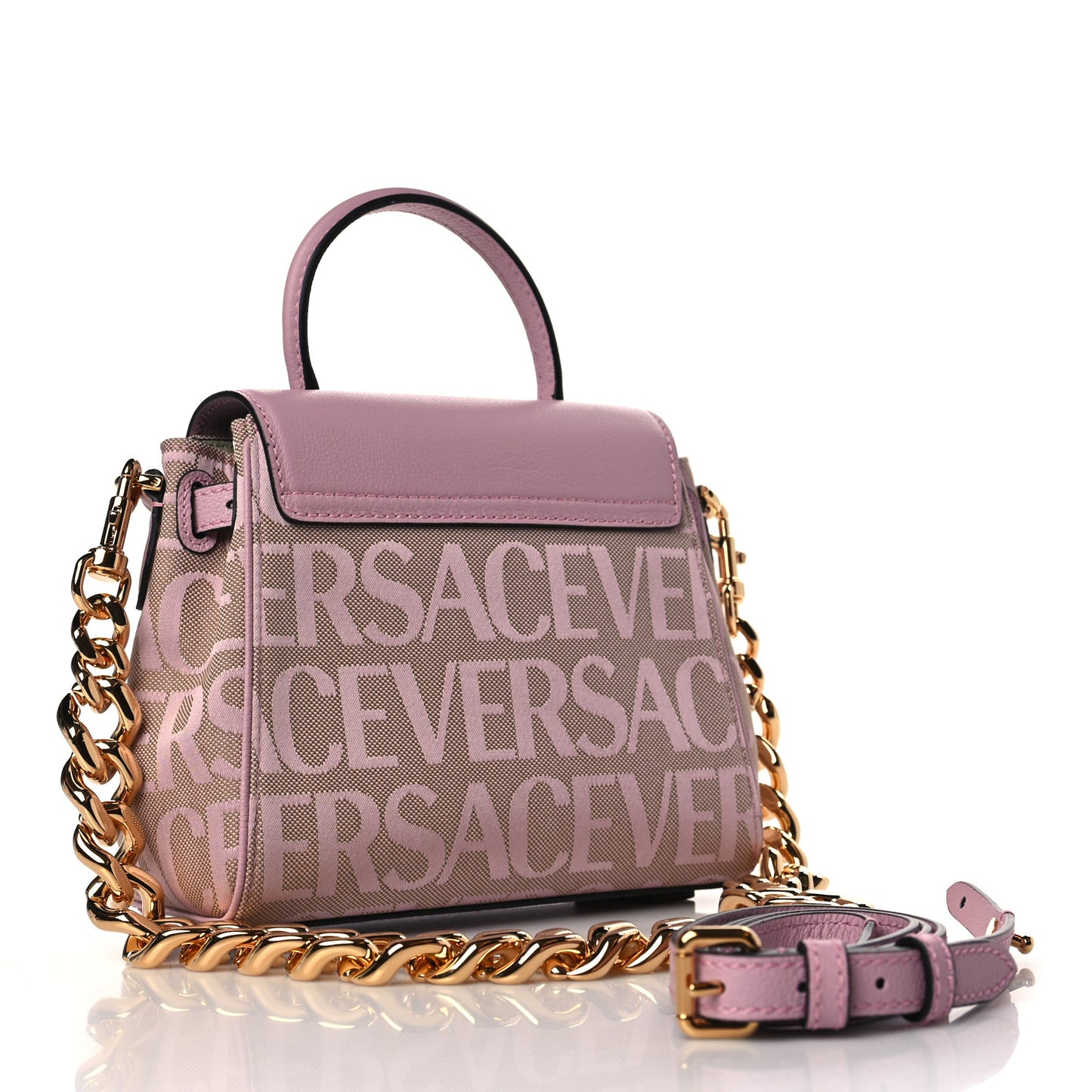 Calfskin Canvas Allover La Medusa Small Top Handle Handbag Pink