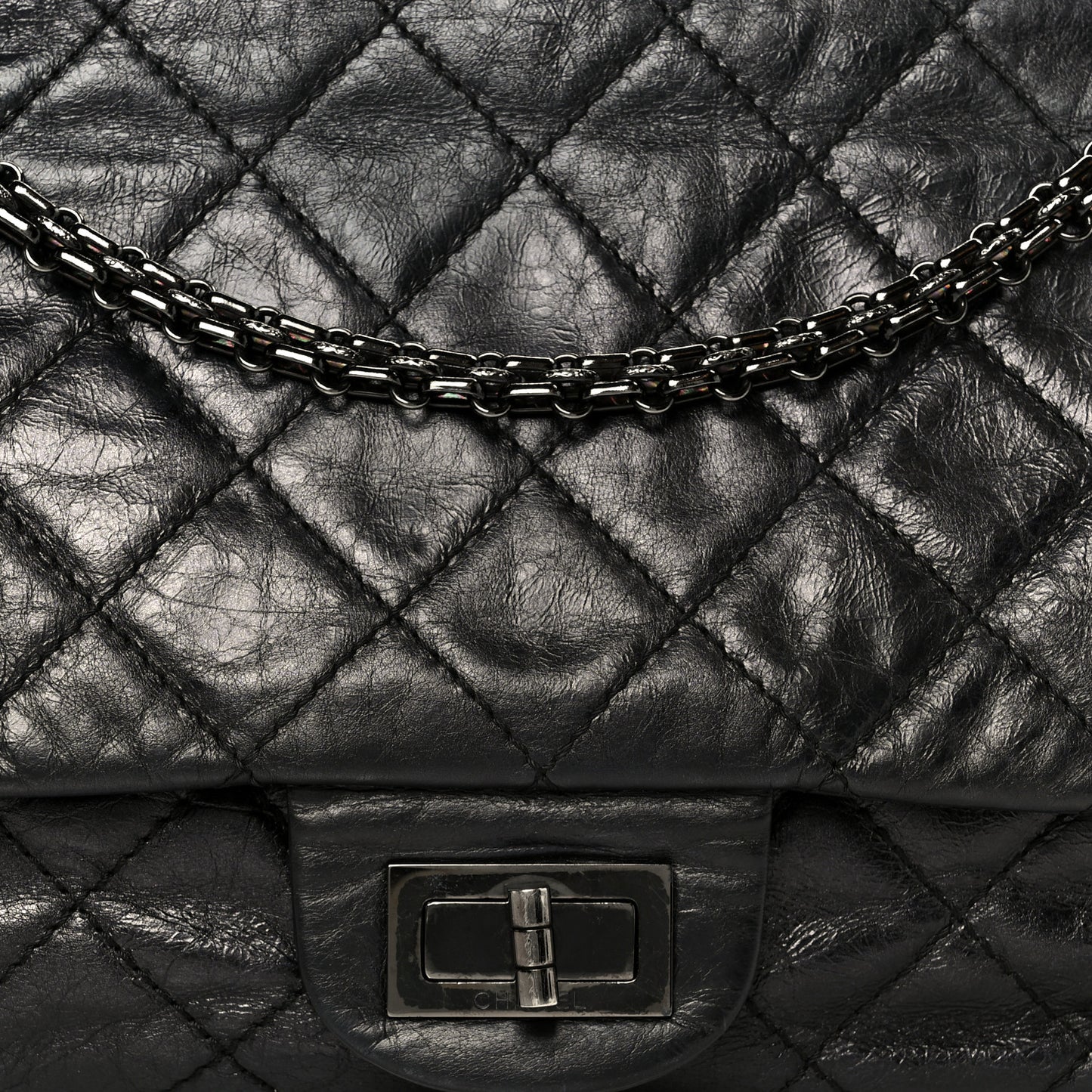 Metallic Aged Calfskin Quilted 2.55 Reissue 226 Flap So Black