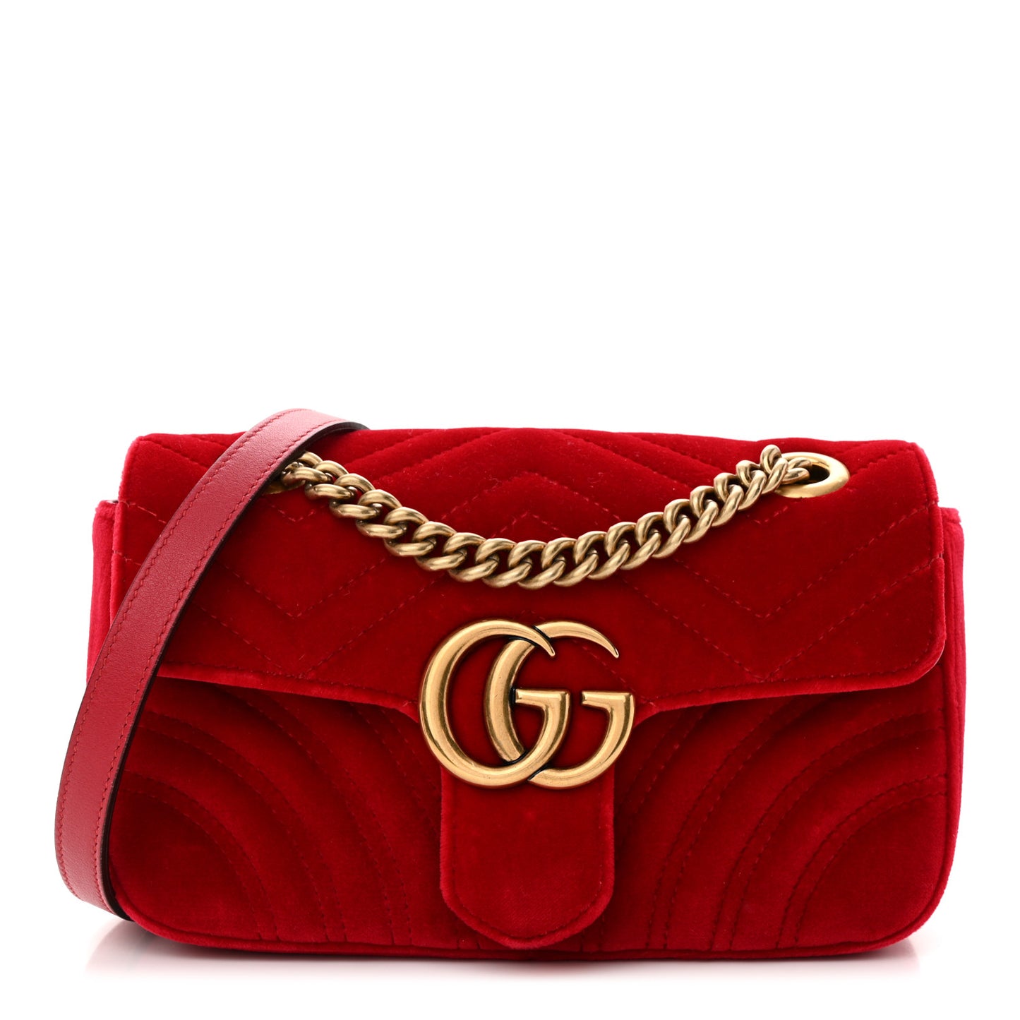 Velvet Matelasse Mini GG Marmont Shoulder Bag Hibiscus Red