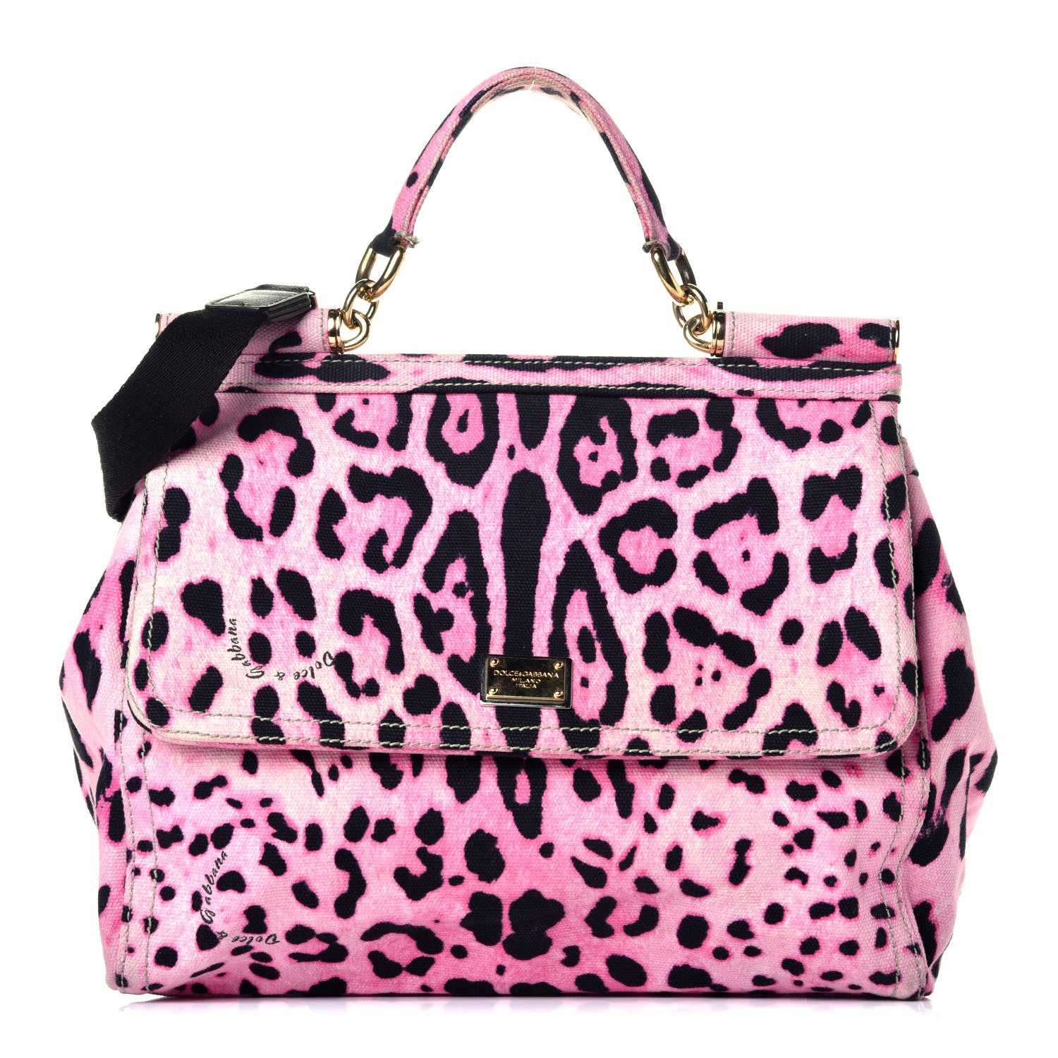 Dolce & Gabbana Denim Leopard Print Large Miss Sicily Satchel Pink 1 of 8