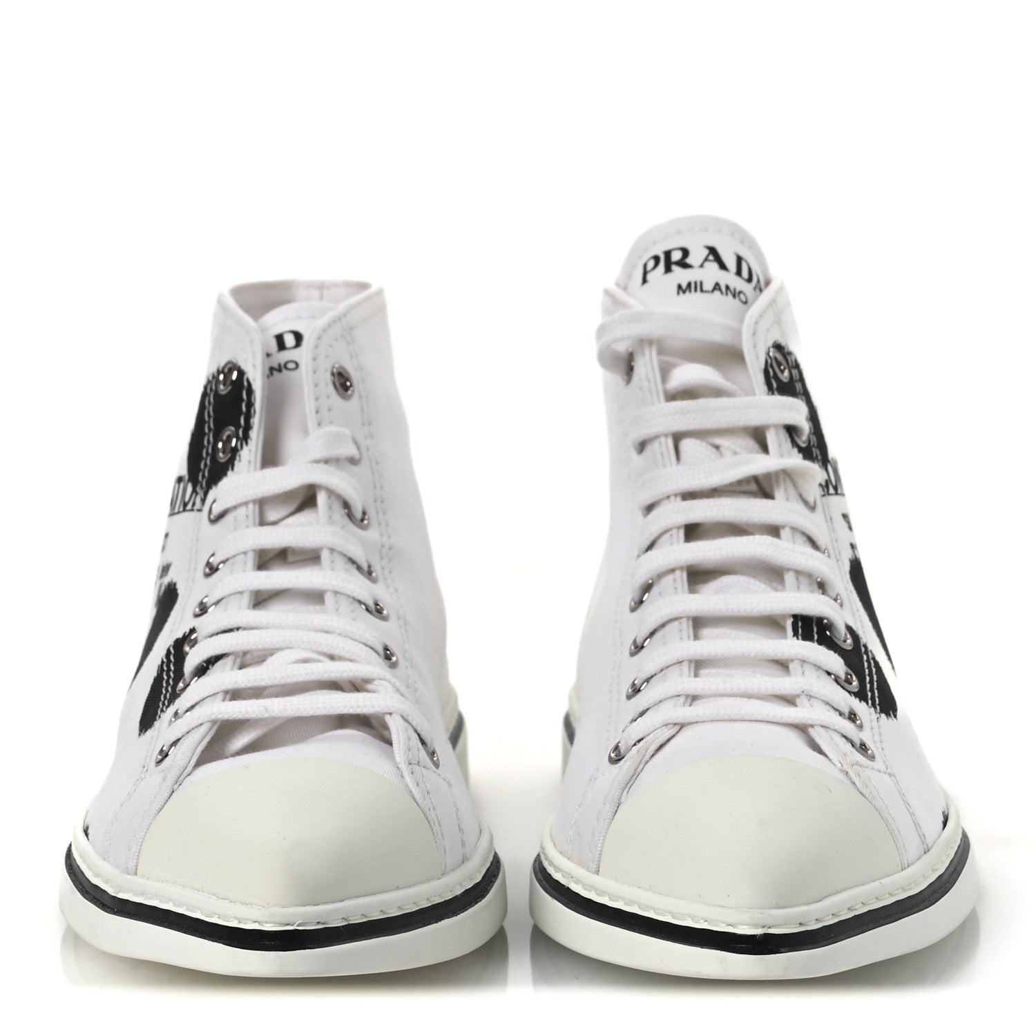 Prada Canvas Polka Dot Point Toe High Top Sneakers 37 White Black 3 of 11