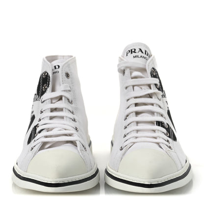 Prada Canvas Polka Dot Point Toe High Top Sneakers 37 White Black 3 of 11