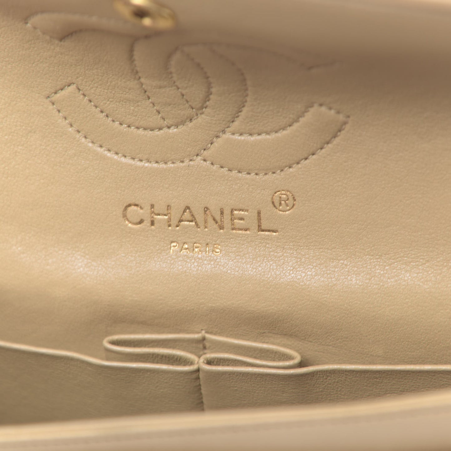 Lambskin Quilted Small Double Flap Beige