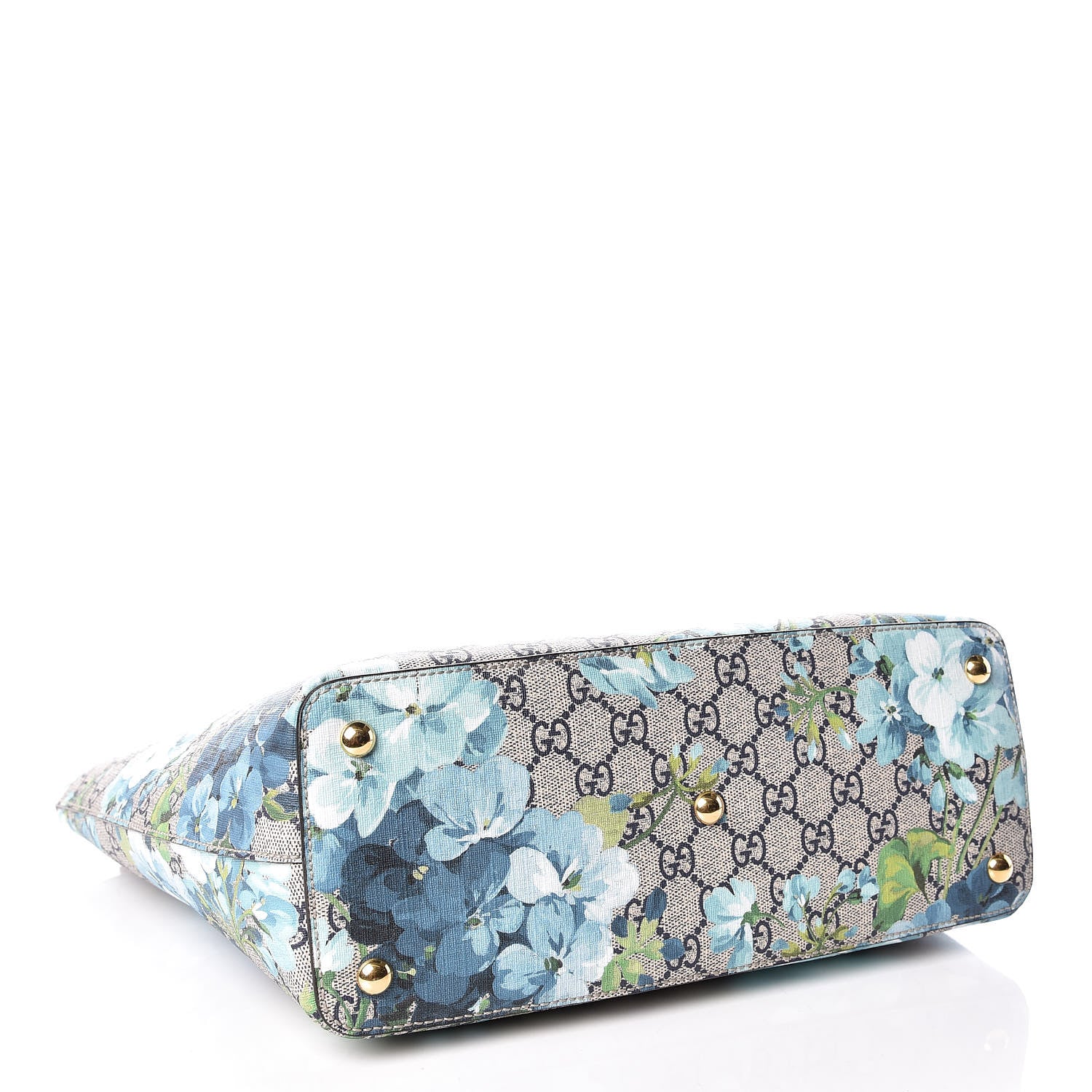 Gucci GG Supreme Monogram Blooms Medium Zippered Bucket Tote Beige Blue Navy Hibiscus Red 4 of 10