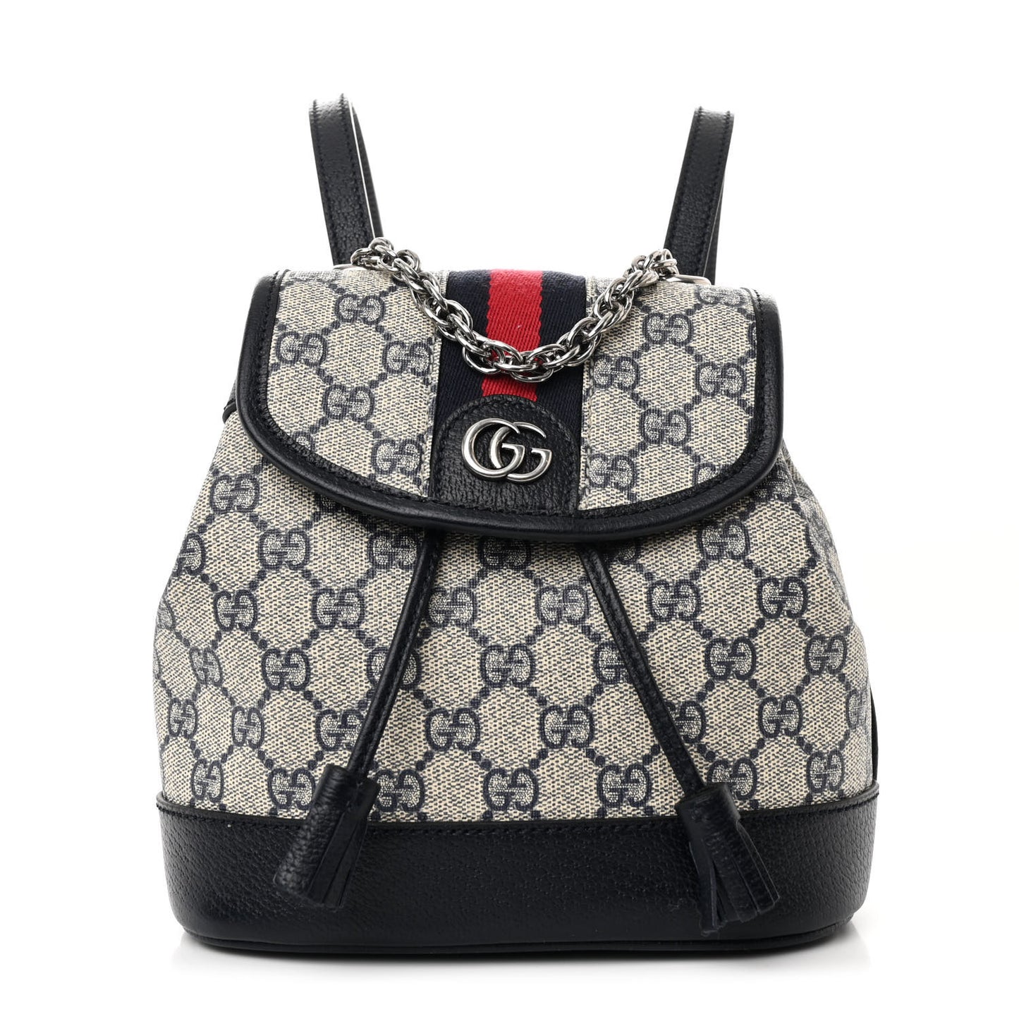 GG Supreme Monogram Textured Dollar Calfskin Web Mini Chain Drawstring Backpack Beige Blue Black