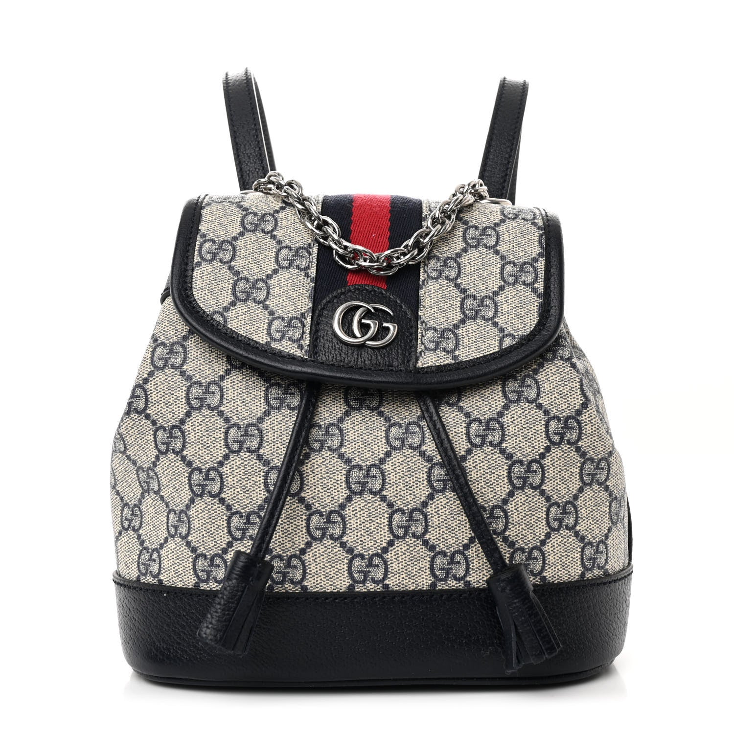 Gucci GG Supreme Monogram Textured Dollar Calfskin Web Mini Chain Drawstring Backpack Beige Blue Black 1 of 10