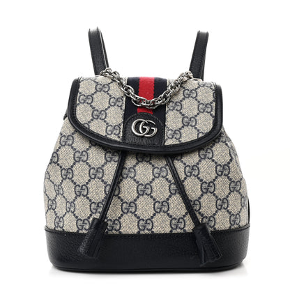 Gucci GG Supreme Monogram Textured Dollar Calfskin Web Mini Chain Drawstring Backpack Beige Blue Black 1 of 10