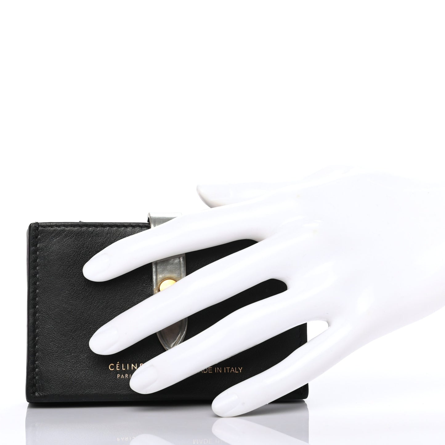 Smooth Calfskin Accordion Card Holder Black Gold