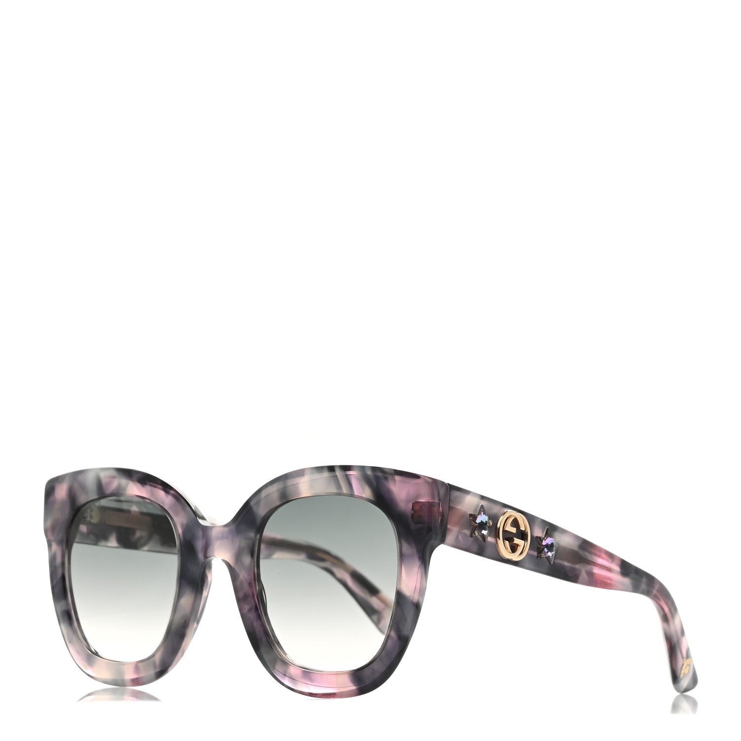 Gucci Acetate Round Frame Star Sunglasses GG0208S Grey Pink 1 of 8