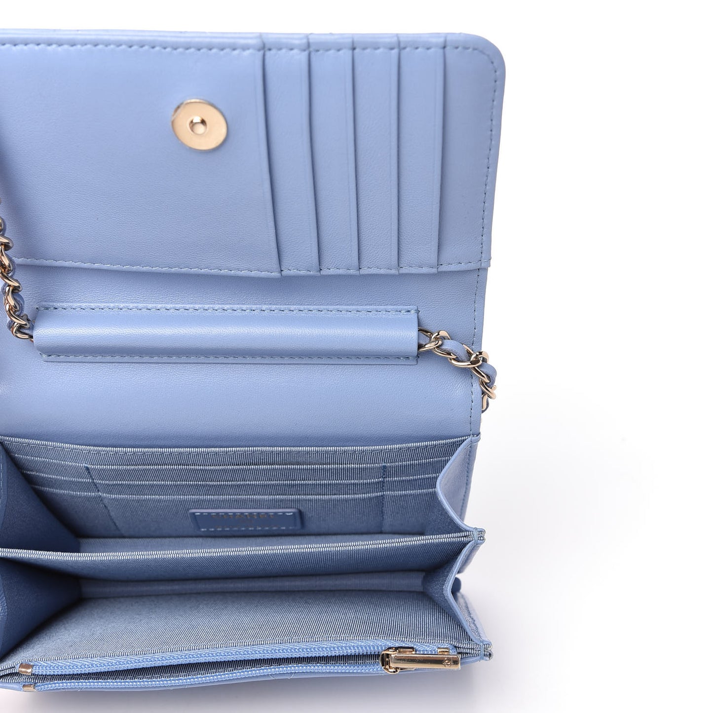Lambskin Quilted Mini Wallet On Chain WOC Light Blue