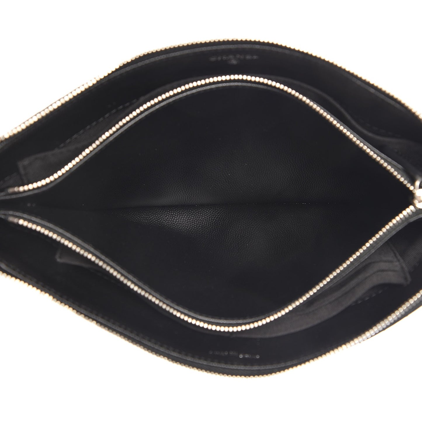 Caviar Chevron Quilted Large Zipped Clutch Black