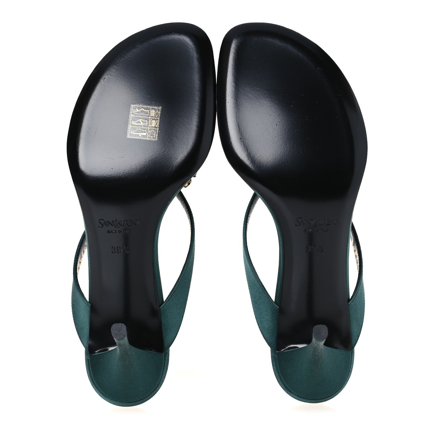Saint Laurent Satin Crystal Bridget Sandals 39.5 Glass Bottle Green 7 of 11