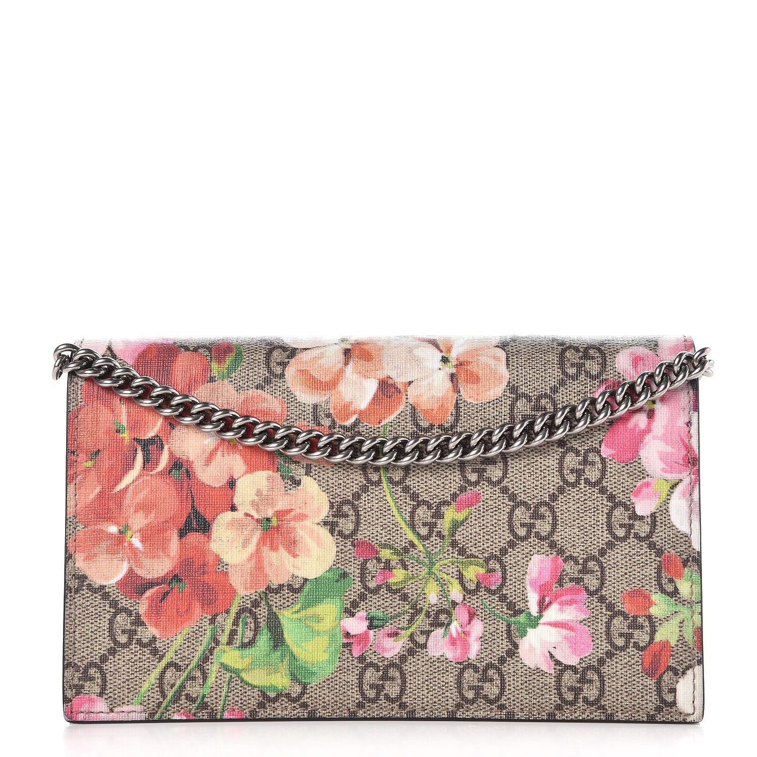 Gucci GG Supreme Monogram Blooms Chain Wallet Beige Multicolor Dry Rose 1 of 8