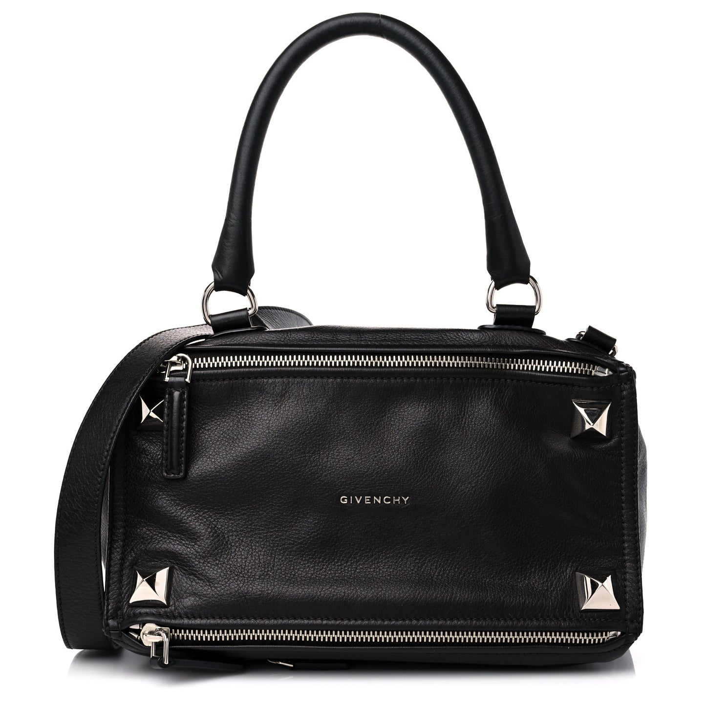 Pebbled Calfskin Medium Pyramid Stud Pandora Black