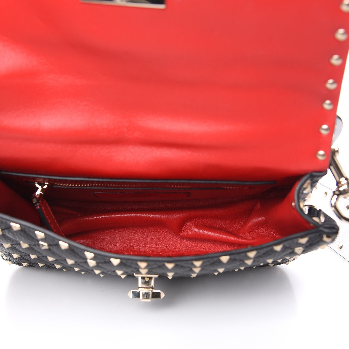 Grained Calfskin Medium Rockstud Spike Shoulder Bag Black White