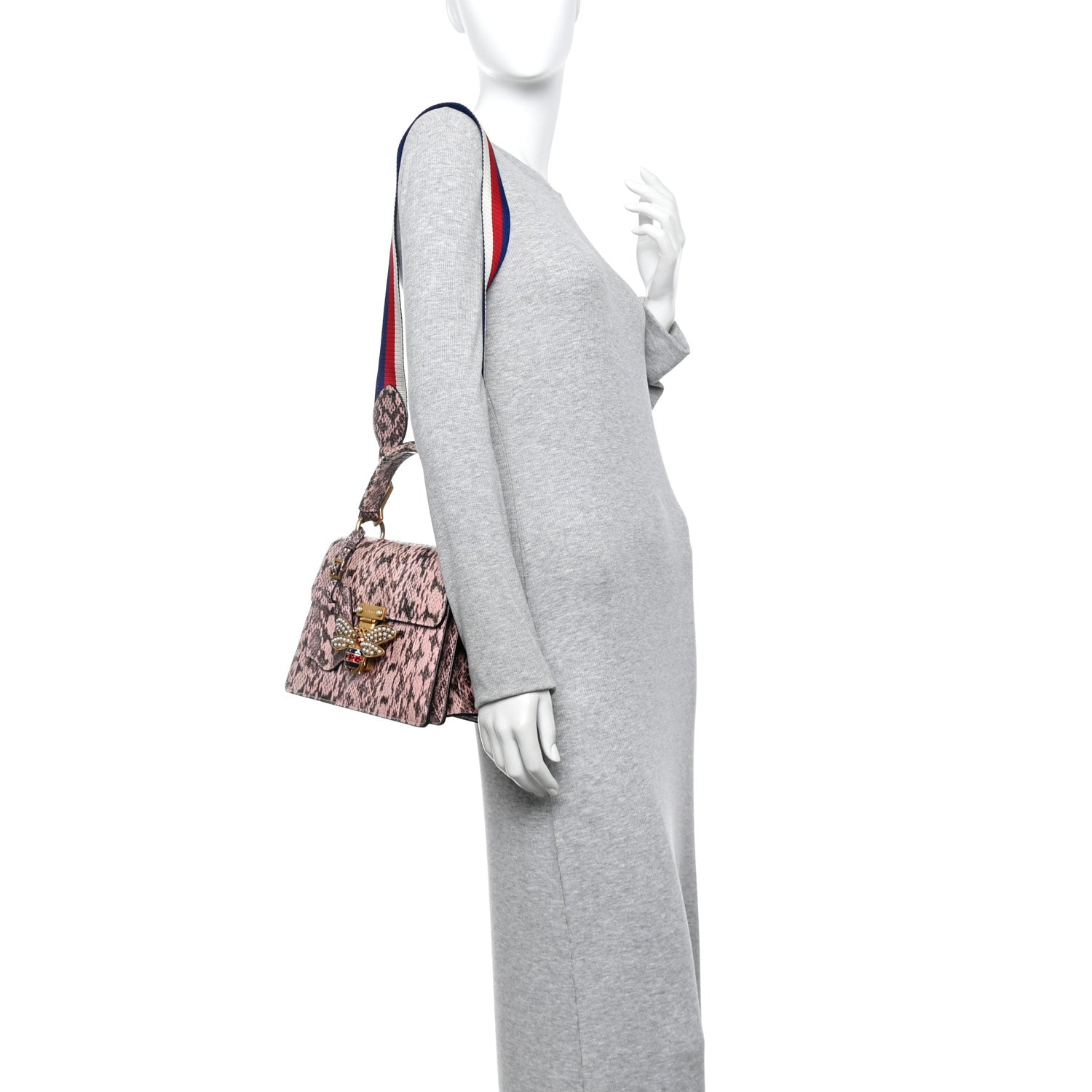 Gucci Snakeskin Sylvie Web Small Queen Margaret Top Handle Bag Pink 2 of 10