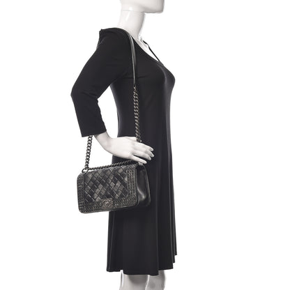 Chanel Faded Calfskin Quilted Medium Studded Boy Flap Black 2 of 18
