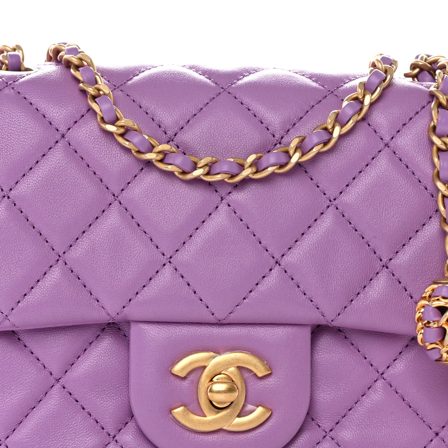 Lambskin Quilted Mini Pearl Crush Flap Purple