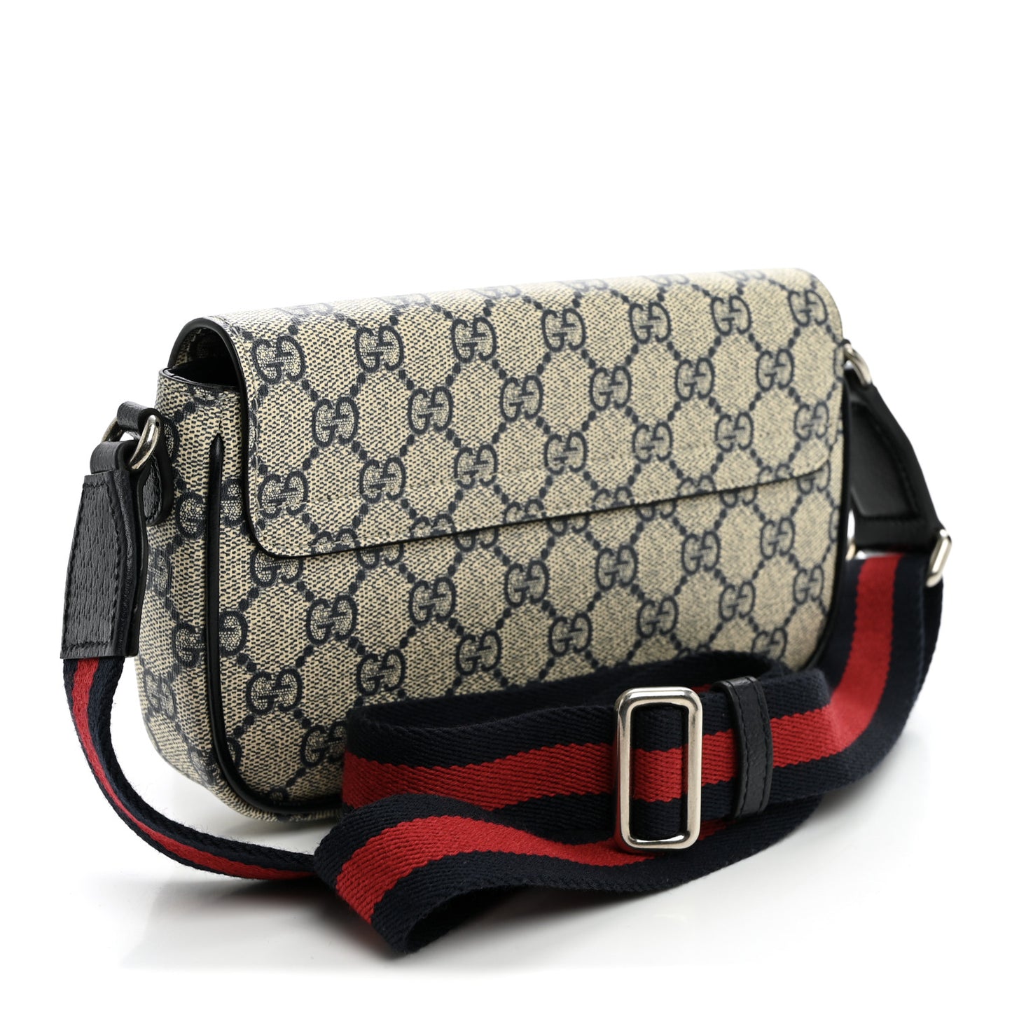 GG Supreme Monogram Textured Dollar Calfskin Web Mini Ophidia Envelope Shoulder Bag Beige Blue