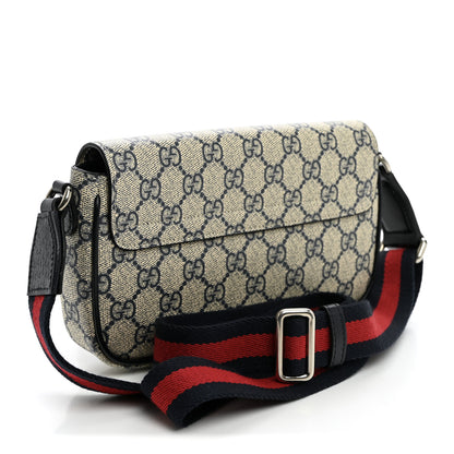 Gucci GG Supreme Monogram Textured Dollar Calfskin Web Mini Ophidia Envelope Shoulder Bag Beige Blue 3 of 10