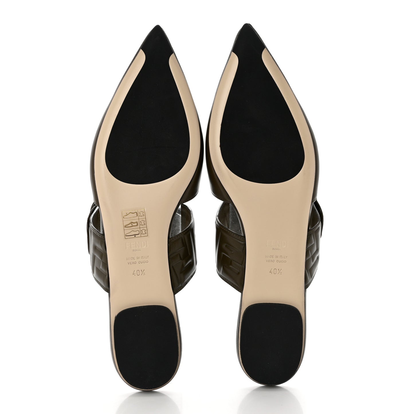 Vitello FF Embossed Buckle Flat Mules 40.5 Wood