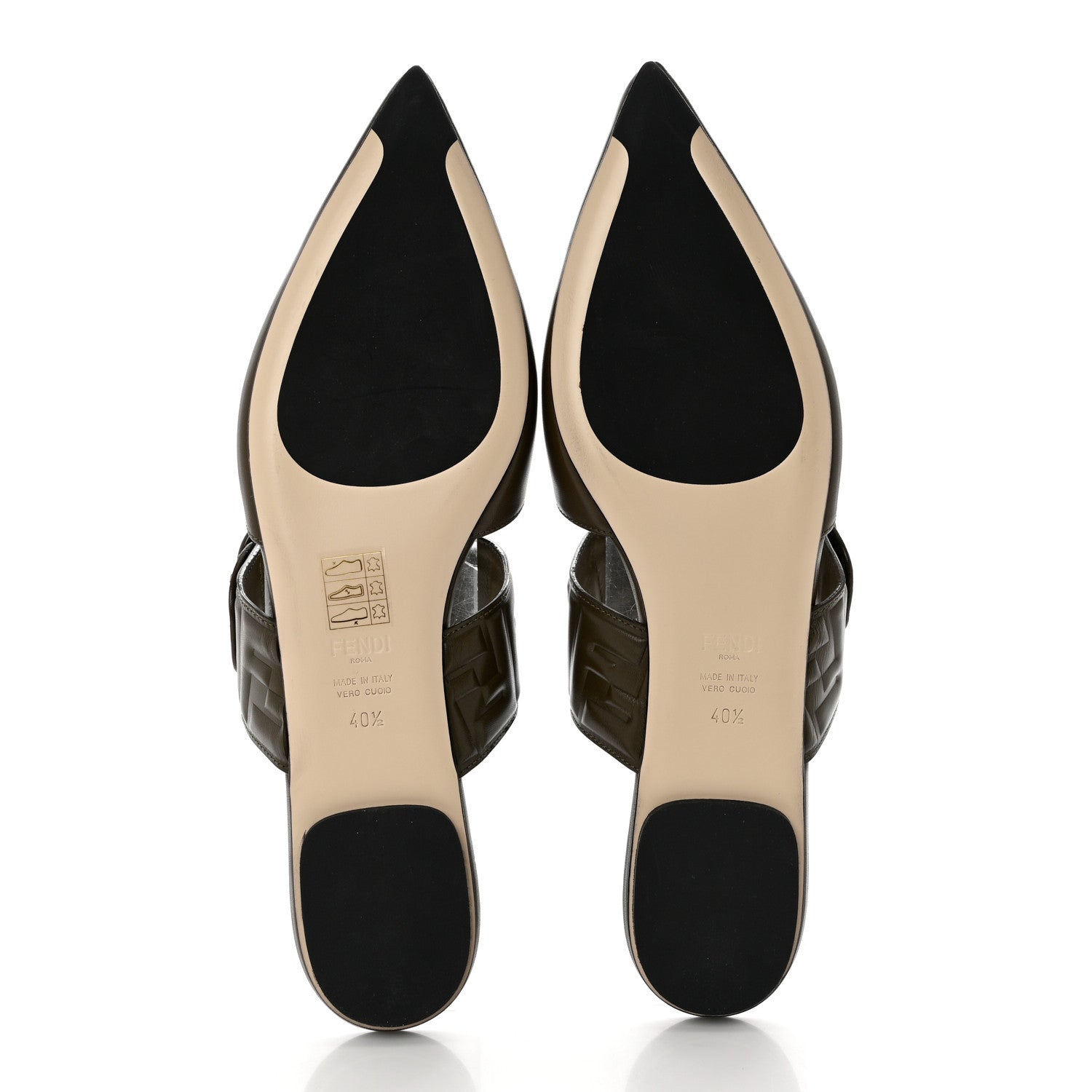 Fendi Vitello FF Embossed Buckle Flat Mules 40.5 Wood 5 of 8