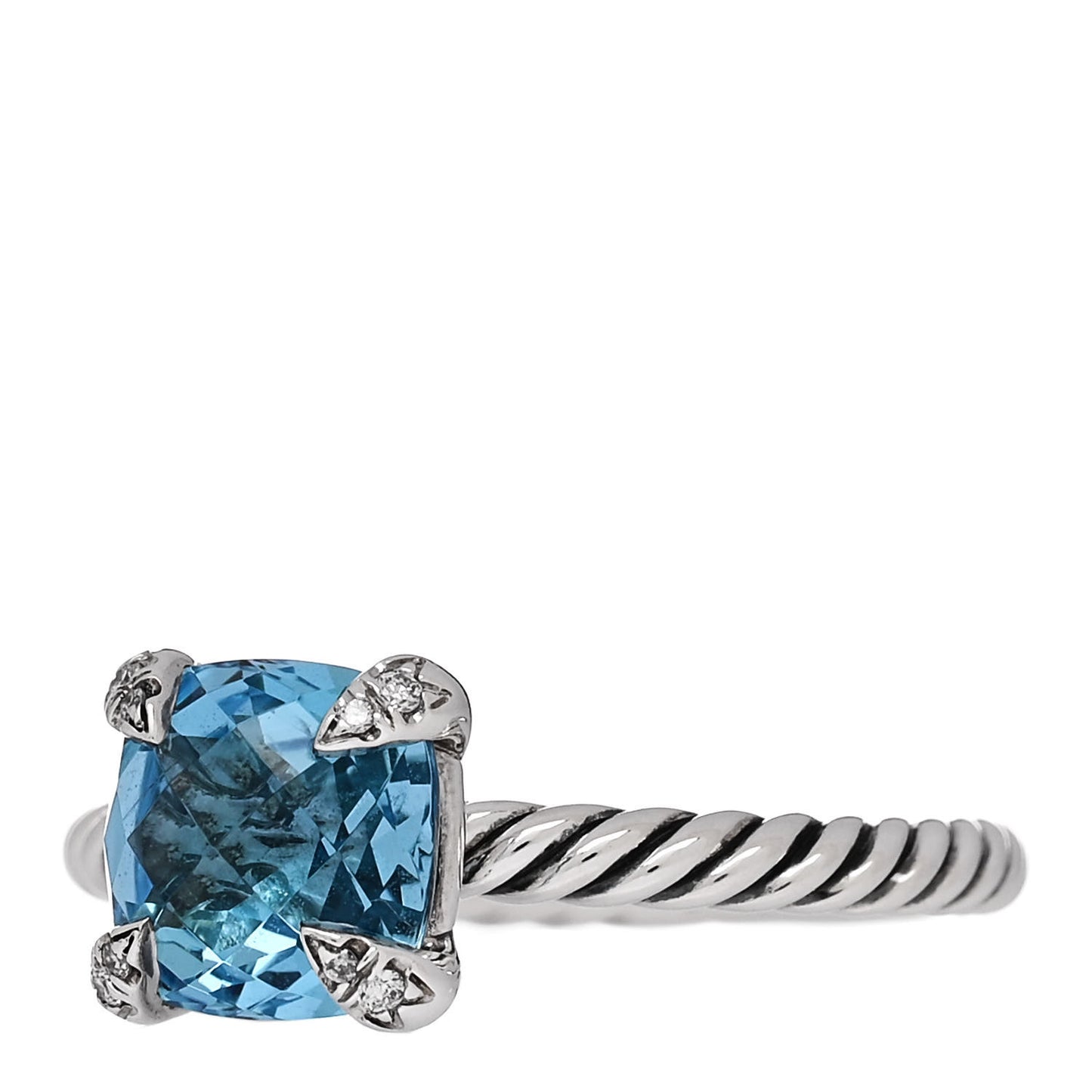 Sterling Silver Diamond Blue Topaz 8mm Chatelaine Ring 55 7.25