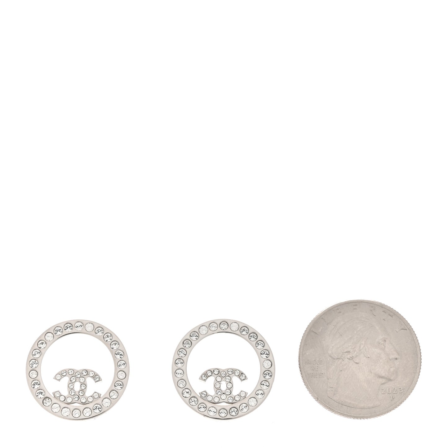 Crystal CC Round Earrings Silver